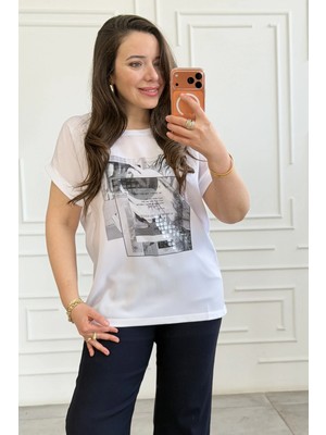 Önü Baskılı Yazı Detaylı T-Shirt