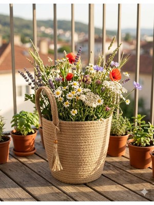 24*22 Hasır Jüt Sepet Saksılık Düzenleyici Hediyelik Sepet Organizer Banyo Sepeti Çiçeklik