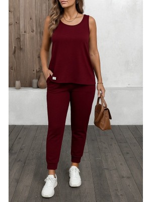 Moda Urul Modaurul Kadın Askılı Yuvarlak Yaka Viskon Iki Iplik Bluz ve Eşofman Altı Ikili Takım