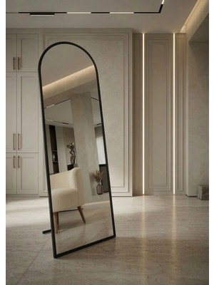 Ersan Dizayn Siyah Metal Çerçeve Oval Ayaklı Boy Aynası 50X160