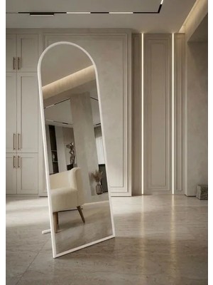 Ersan Dizayn Beyaz Metal Çerçeve Oval Ayaklı Boy Aynası 50X160