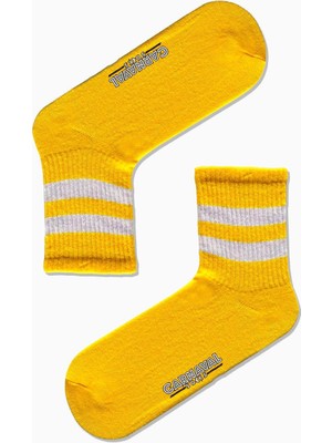 Carnaval Socks Sarı Beyaz Çift Şeritli Desenli Renkli Spor Çorap
