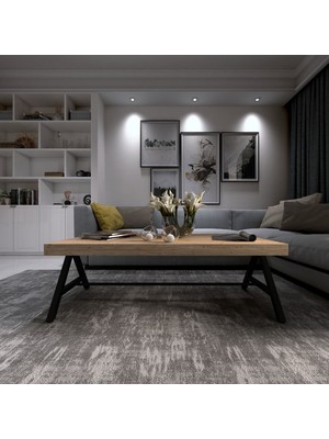 Mavienerji Modern Tasarımlı Dekoratif Ahşap Orta Sehpa Siyah Metal Ayaklı 105x53x48 cm