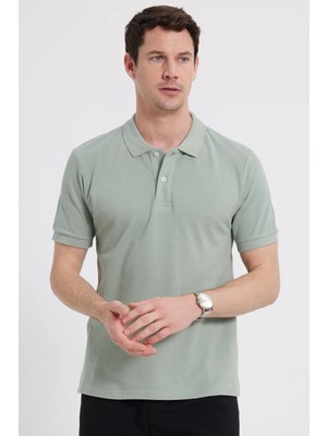 Tudors Erkek Slim Fit Dar Kesim %100 Pamuk Kısa Kollu Polo Yaka Yeşil Tişört
