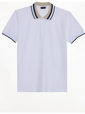Tudors Erkek Slim Fit Dar Kesim %100 Pamuk Beyaz Polo Yaka Tişört