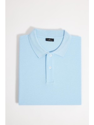 Tudors Erkek Big Size Büyük Beden %100 Pamuk Düz Pike Mavi Polo Yaka Tişört