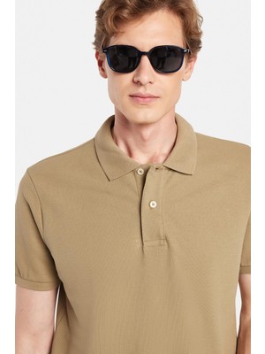 Tudors Erkek Slim Fit Dar Kesim %100 Pamuk Haki Polo Yaka Tişört