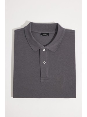 Tudors Erkek Big Size Büyük Beden %100 Pamuk Düz Pike Gri Polo Yaka Tişört