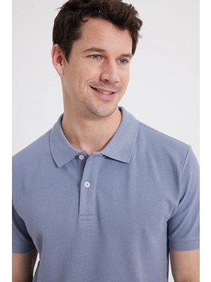 Tudors Erkek Slim Fit Dar Kesim %100 Pamuk Kısa Kollu Polo Yaka Gri Tişört