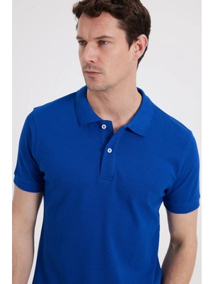 Tudors Erkek Slim Fit Dar Kesim %100 Pamuk Kısa Kollu Polo Yaka Lacivert Tişört