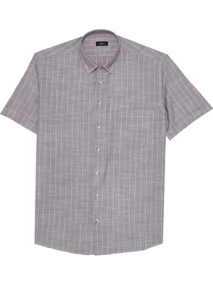 Tudors Erkek Regular Fit Klasik Kesim Oversize %100 Pamuk Keten Doku Tek Cepli Çizgili Kısa Kollu Haki Gömlek