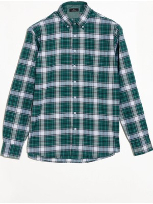 Tudors Erkek Regular Fit Klasik Kesim Düğmeli Yaka Küçük Kareli Pamuklu Gömlek