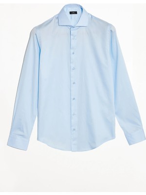 Tudors Erkek Slim Fit Dar Kesim %100 Pamuk Koton Saten Premium Seri Mavi Gömlek