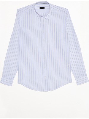 Tudors Erkek Slim Fit Dar Kesim Uzun Kollu %100 Pamuk Keten Doku Çizgili Gömlek
