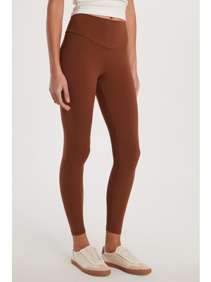 Tudors Kadın Süper Slim Beli Lastikli Interlok Standart Boy Normal Bel Kahverengi Tayt