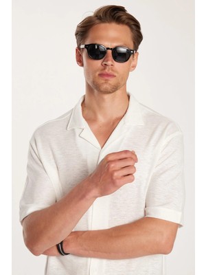 Tudors Erkek Relax Fit Rahat Kesim Apaş Yaka Liyosel Kumaş Yumuşak Doku Nefes Alan Rahat beyaz Gömlek