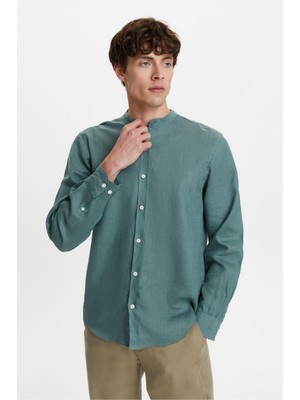 MUDO Hakim Yaka Regular Fıt Keten Gömlek