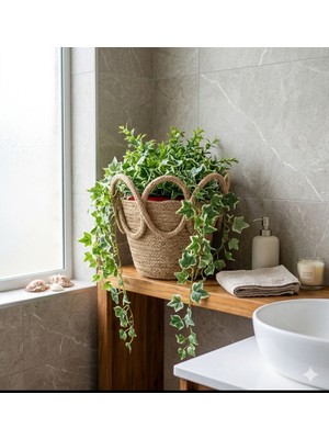 Bayram Taşçıoğlu Home Desing Midi Boy,bambu Görünümlü Hasır Sepet Saksılık.hediyelik Sepet,takı, Toka Sepeti.düzenleyici Sepet