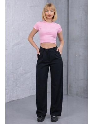 Freemen Kadın Yüksek Bel Cepli Pileli Fermuarlı Bol Paça Pantolon