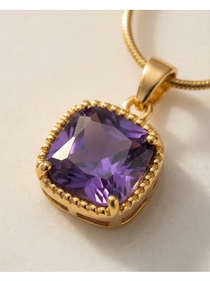 Mervan Takı Altın Renk Çelik Mor Taşlı Kadın Kolye