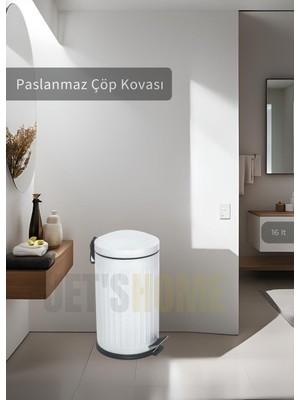 Jet's Home Pedallı Banyo Çöp Kovası Paslanmaz 16 Lt Mutfak Çöp Kutusu Beyaz