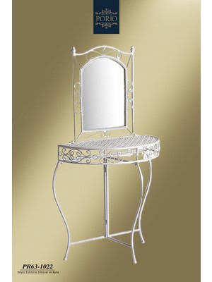 Feyza Design Beyaz Eskitme Metal Dekoratif Ayna ve Dresuar Seti 77X75 cm