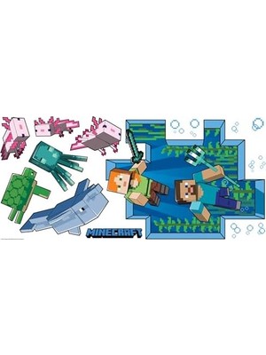 RMK5005GM Minecraft Dev Soy ve Yapıştır Duvar Çıkartması, Mavi, Pembe, Yeşil