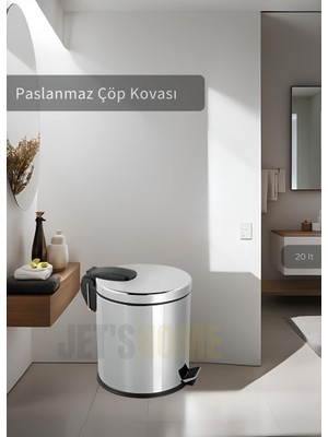 Jet's Home Pedallı Banyo Çöp Kovası Paslanmaz 20 Lt Mutfak Çöp Kutusu Gri