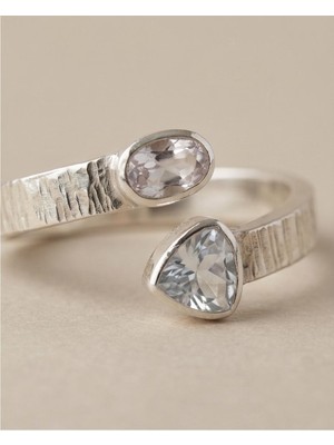 Mervan Takı El Yapımı 925 Ayar Gümüş Renkli Safir Taşlı Tasarım Yüzük