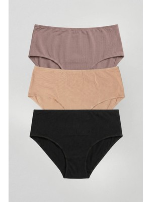 Amarelle Mila Siyah,ten,mocha Yüksek Bel 3'lü Paket Pamuklu Külot