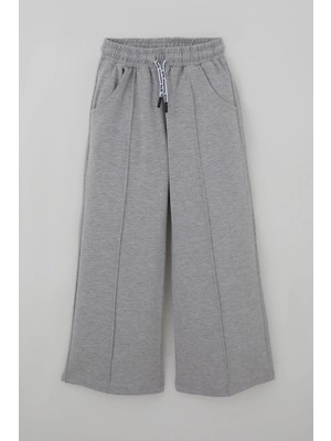 Breeze Kız Çocuk Eşofman Altı Çima Dikiş Detaylı Bağcıklı Cepli 8-14 Yaş, Açık Gri Melanj