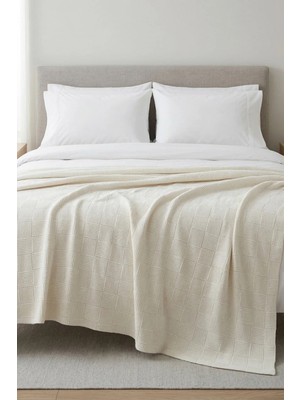Nart Home %100 Pamuk Dama Desenli Çift Kişilik Pike Ekru 200X230