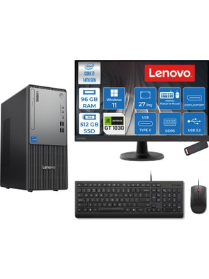 Lenovo Thinkcentre Neo 50T Gen 5  Intel® Core™ İ7-14700 96GB Ddr5 512GB SSD 4GB/GT1030  WIN11PRO +27" Monitör Mini Tower Masaüstü Bilgisayar 2712UD001UTR21P32+ZETTAUSBBELLEK