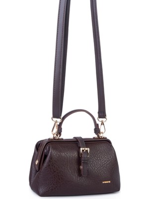 Nas Bag Hakiki Deri Görünümlü Vintage Doktor Çantası Küçük Boy El ve Omuz Çantası Kahve  Victoria