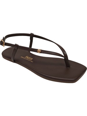 Tkees Kadın Kare Burun Kahve Logolu Şık Günlük Parmak Arası Sandalet