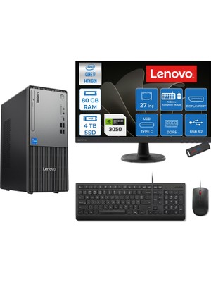 Lenovo Thinkcentre Neo 50T Gen 5  Intel® Core™ İ7-14700 80GB Ddr5 4tb SSD 6GB/RTX3050 Freedos +27" Monitör Mini Tower Masaüstü Bilgisayar 2712UD001UTR23F30+ZETTAUSBBELLEK