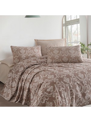 Enlora Home Baskılı Pike Takımı Tek Kişilik Pure Kahve