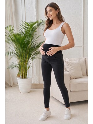 Meghan L.A Siyah Yüksek Bel Hamile Pantolonu Gün Boyu Konfor Sağlayan Pamuklu Likralı Esnek
