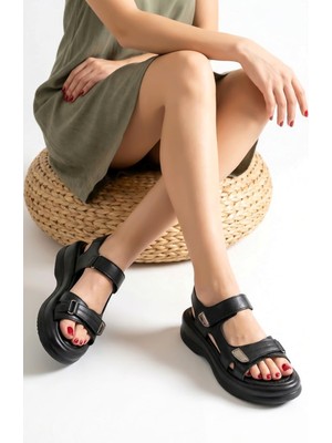 Mareandpanda Ginya Siyah Cilt Cırt Cırtlı Sandalet