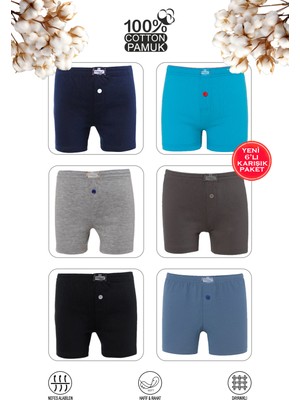 Özkan Underwear Özkan 31223 6'lı Paket Erkek Çocuk %100 Pamuklu Karışık Renk Süprem Penye Premium Kumaş Birinci Sınıf A Kalite Boxer Şort
