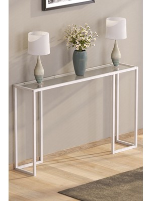 Feyza Design Beyaz Metal Iskeletli Raflı Dresuar ve Çiçeklik