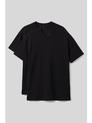 Rahat Form O Yaka 2li Paket Siyah Erkek T-Shirt - 88495