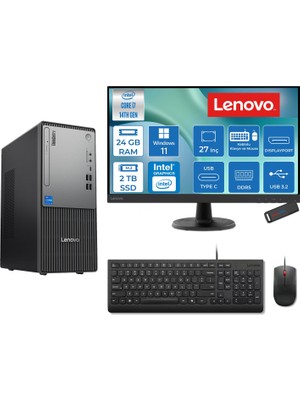 Lenovo Thinkcentre Neo 50T Gen 5  Intel® Core™ İ7-14700 24GB Ddr5 2tb SSD Intel® UHD Graphics 770 WIN11HOME +27" Monitör Mini Tower Masaüstü Bilgisayar 2712UD001UTRH09+ZETTAUSBBELLEK