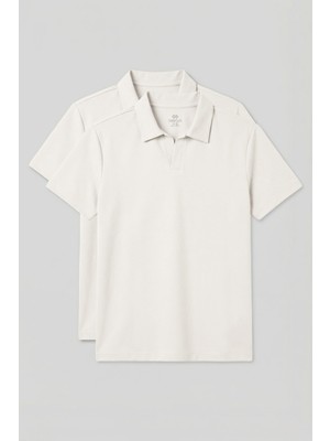 Rahat Form Polo Yaka 2li Paket Ekru Erkek T-Shirt - 88496