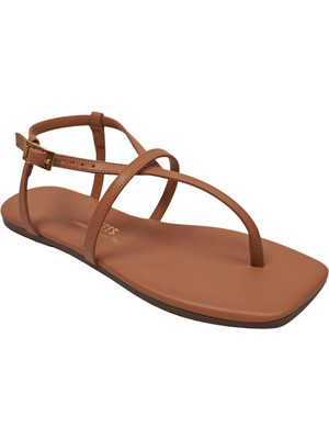 Tkees Kadın Kare Burun Camel Şık Günlük Çapraz Parmak Arası Sandalet
