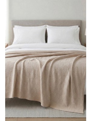Nart Home %100 Pamuk Dama Desenli Çift Kişilik Pike Bej 200X230