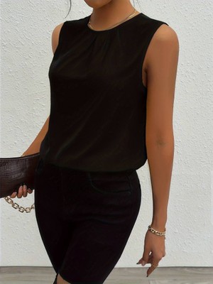 Sidelya Concept Kadın Askılı Yuvarlak Büzgü Yaka Sandy Bluz