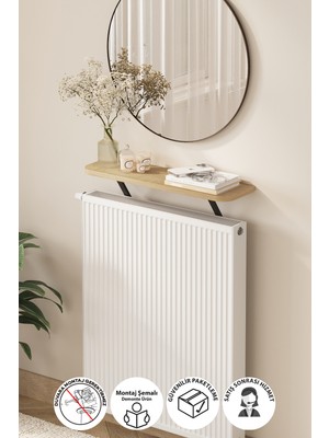 Feyza Design 60 cm Kahverengi Petek Üstü Raf ve Duvar Rafı