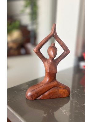 Miamantra Meditasyon Yapan El Yapımı Ahşap El Yapmı Kadın Heykelciği-20 cm