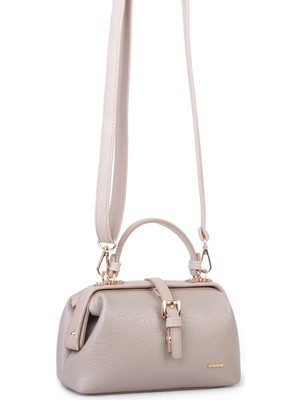 Nas Bag Hakiki Deri Görünümlü Vintage Doktor Çantası Küçük Boy El ve Omuz Çantası Kum Victoria